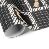 Schwarz-Weiß-Quadrat mit hellbraunem Hund Geschenkpapier (Rolleneckpunkt)