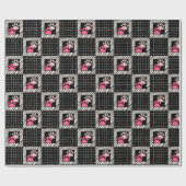 Schwarz-Weiß-Quadrat mit rosa Katzenpaaren Geschenkpapier (Flach)