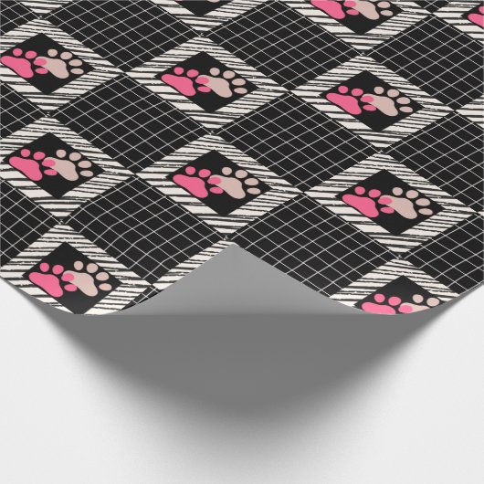 Schwarz-Weiß-Quadrat mit rosa Katzenpaaren Geschenkpapier (Ecke)