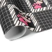 Schwarz-Weiß-Quadrat mit rosa Katzenpaaren Geschenkpapier (Rolleneckpunkt)