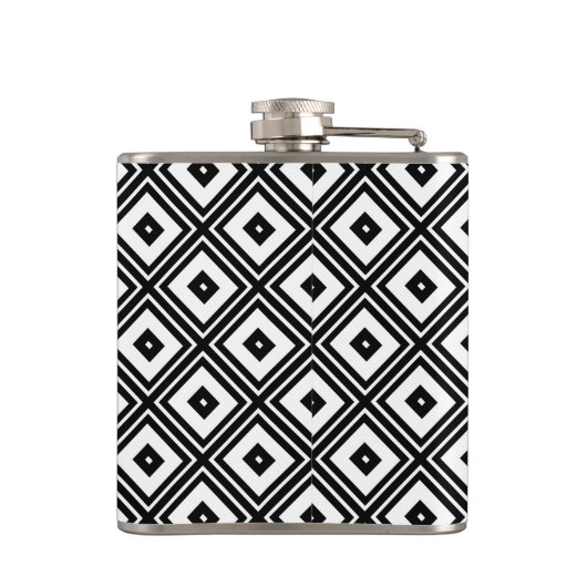 Schwarz-Weiß-Quadrate Flachmann (Rückseite)