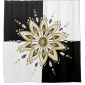 Schwarz & Weiß Quadrate Gold & Black Mandala Duschvorhang (Vorderseite)