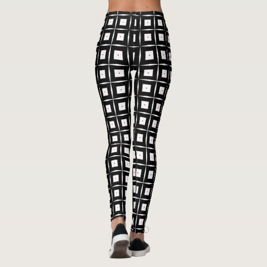 Schwarz-Weiß-Quadrate Op Art Geometric Muster Leggings (Rückseite)