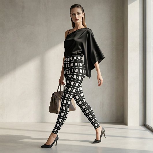 Schwarz-Weiß-Quadrate Op Art Geometric Muster Leggings