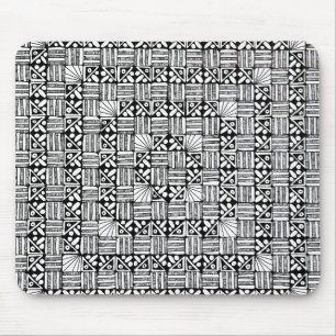 Schwarz-Weiß-Quadrate- und Streifenmuster-Design Mousepad