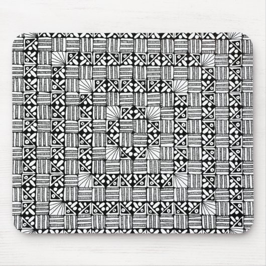 Schwarz-Weiß-Quadrate- und Streifenmuster-Design Mousepad (Vorne)