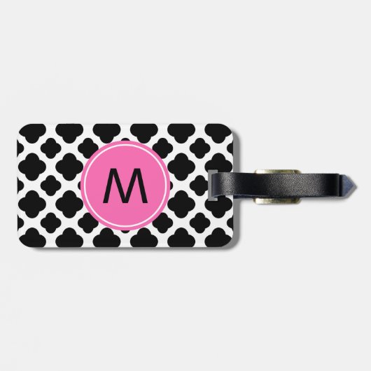 Schwarz-Weiß-Quatrefolie, Monogramm mit heißrosa Gepäckanhänger (Rückseite horizontal)