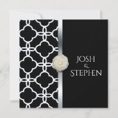 Schwarz-Weiß-Quatrefolienröse Einladung (Vorderseite)
