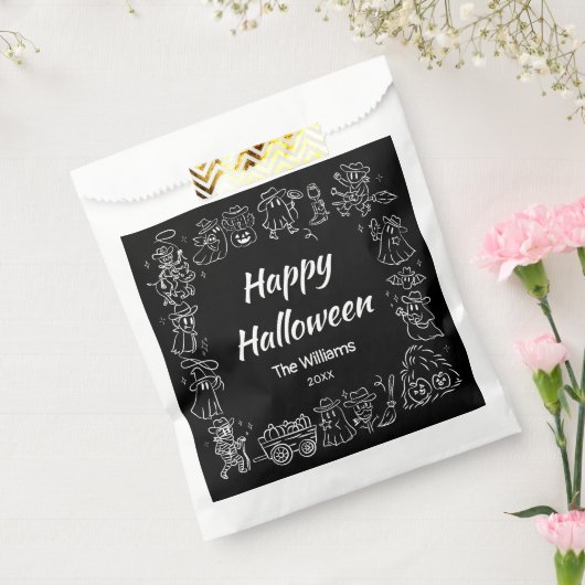 Schwarz-Weiß-Quirky Hand Draodles Halloween Geschenktütchen (Versiegelt)