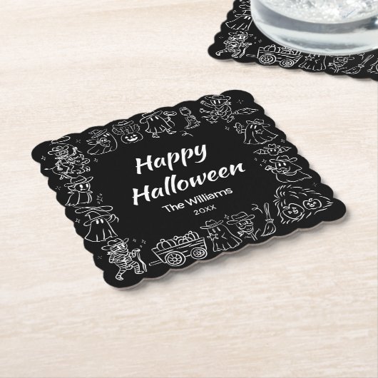 Schwarz-Weiß-Quirky Hand Draodles Halloween Untersetzer (angewinkelt)