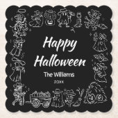 Schwarz-Weiß-Quirky Hand Draodles Halloween Untersetzer (Vorderseite)