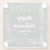 Schwarz-Weiß-Quirky Hand Drawn Happy Halloween Glasuntersetzer (Rückseite)