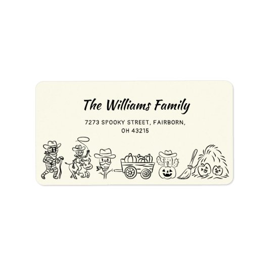 Schwarz-Weiß-Quirky-Handgezeichnetes Cowboy Hallow Adressaufkleber (Vorne)