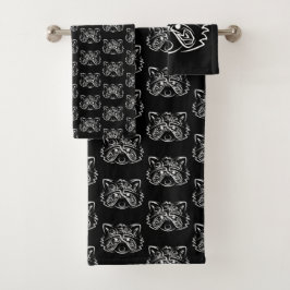 Schwarz-Weiß-Raccoon Badhandtuch Set