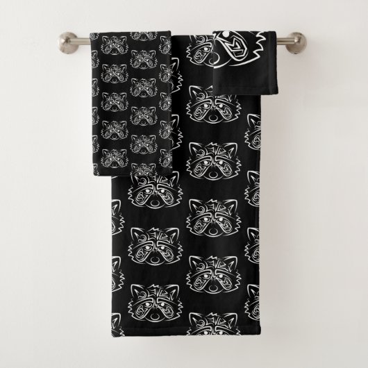 Schwarz-Weiß-Raccoon Badhandtuch Set (Insitu)