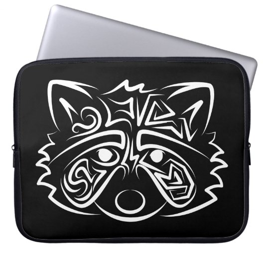 Schwarz-Weiß-Raccoon Laptopschutzhülle (Vorderseite)