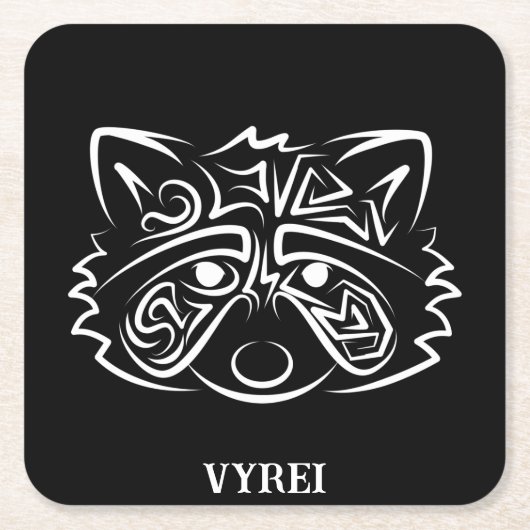 Schwarz-Weiß-Raccoon Rechteckiger Pappuntersetzer (Vorderseite)