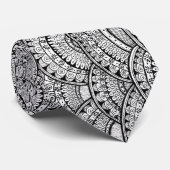 Schwarz-Weiß-Radial-Mandala-Gemustert Krawatte (Gerollt)