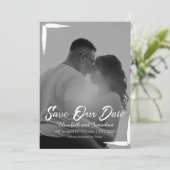 Schwarz-Weiß-Rahmen Ganzes Foto Hochzeit Save The Date (Stehend Vorderseite)