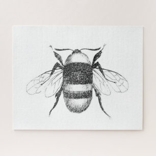 Schwarz-weiß-Rätsel mit Vintage-Bienenzeichnung Puzzle