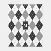 Schwarz-Weiß-Raute kariert mit Monogramm Fleecedecke (Vorderseite)