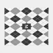 Schwarz-Weiß-Raute kariert mit Monogramm Fleecedecke (Vorderseite (Horizontal))