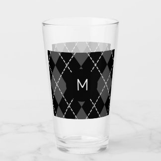 Schwarz-Weiß-Raute-Monogramm-Tumbler-Glas Glas
