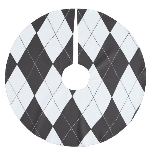 Schwarz-Weiß-Raute Polyester Weihnachtsbaumdecke (Vorderseite)