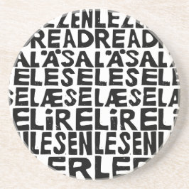 Schwarz-Weiß "Read" in 8 Sprachen Lino Cut Getränkeuntersetzer