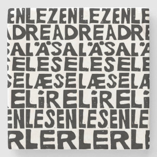 Schwarz-Weiß "Read" in 8 Sprachen Lino Cut Steinuntersetzer
