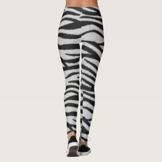 Schwarz-Weiß-Realistische Zebra-Pelz-Textur Leggings (Rückseite)