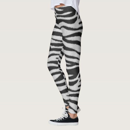 Schwarz-Weiß-Realistische Zebra-Pelz-Textur Leggings (Links)