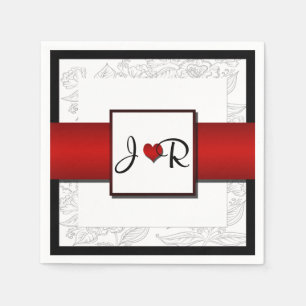 Schwarz-weiß Red Bohemisch Posh Wedding Napkins Serviette