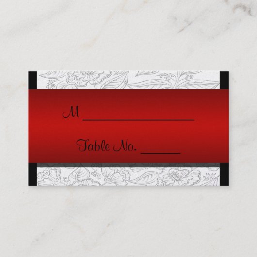 Schwarz-weiß Red Bohemisch Posh Wedding Platzkarte (Vorderseite)