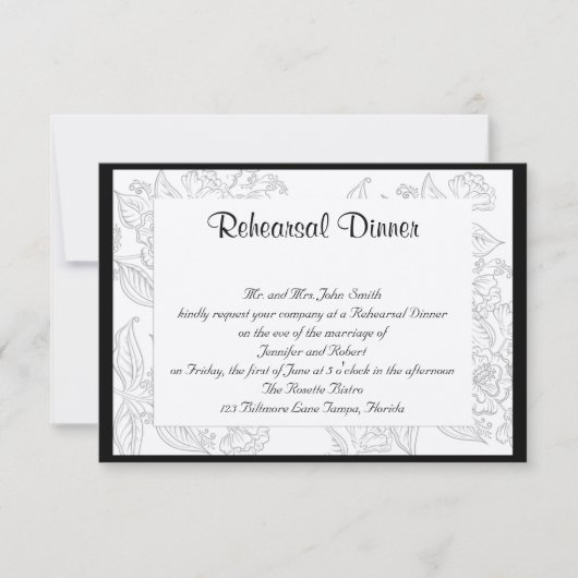 Schwarz-weiß Red Bohemisch Posh Wedding Probe Einladung (Vorderseite)