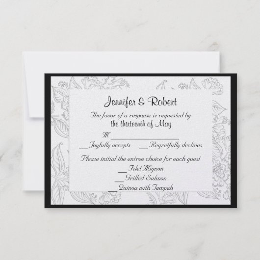 Schwarz-weiß Red Bohemisch Wedding Response Card RSVP Karte (Vorderseite)