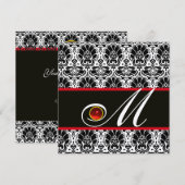 SCHWARZ-WEISS RED CHAMPAGNE DAMASK MONOGRAM Ruby Einladung (Vorne/Hinten)
