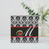 SCHWARZ-WEISS RED CHAMPAGNE DAMASK MONOGRAM Ruby Einladung (Stehend Vorderseite)