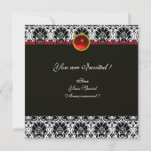 SCHWARZ-WEISS RED CHAMPAGNE DAMASK MONOGRAM Ruby Einladung (Rückseite)