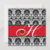 SCHWARZ-WEISS RED CHAMPAGNE DAMASK MONOGRAM Ruby Einladung (Vorderseite)