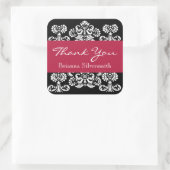 Schwarz-weiß Red Damask Danke, V9 Quadratischer Aufkleber (Tasche)