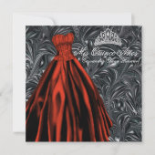 Schwarz-weiß Red Dress Black Red Quinceanera Einladung (Vorderseite)