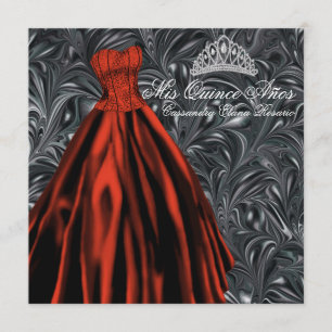 Schwarz-weiß Red Dress Black Red Quinceanera Einladung