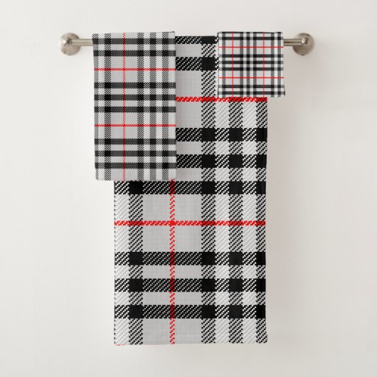 Schwarz-weiß Red Gingham | Klassisches Scheckgeweb Badhandtuch Set (Insitu)