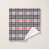 Schwarz-weiß Red Gingham | Klassisches Scheckgeweb Badhandtuch Set (Waschlappen)