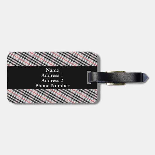 Schwarz-weiß Red Gingham | Klassisches Scheckgeweb Gepäckanhänger (Rückseite horizontal)