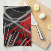 Schwarz-weiß & Red Modern Abstrakte Ribbons Geschirrtuch (Viertel Falte)