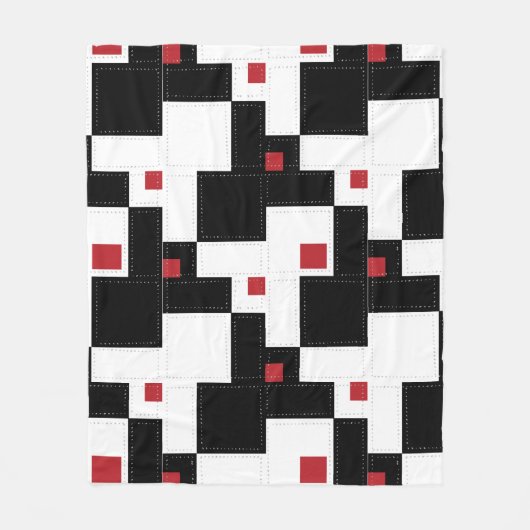 Schwarz-weiß Red Modern Vintage Patchwork Fleecedecke (Vorderseite)