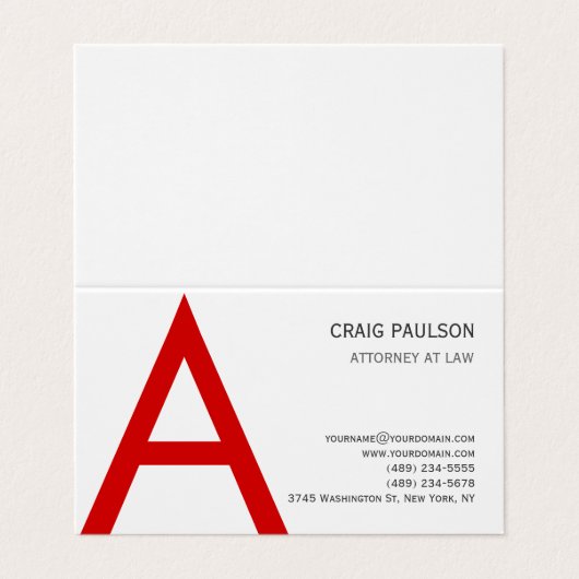Schwarz-weiß Red Monogram Initial Letter Attorney Visitenkarten (Außenseite Aufgefaltet)