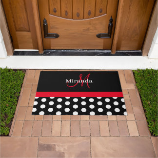 Schwarz-weiß Red Monogram Script Polk Fußmatte